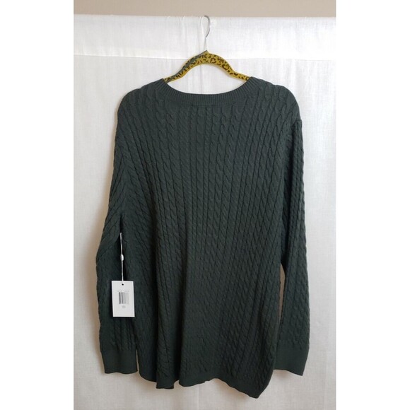 EVOLUTION BY CYRUS Sweater Cable Knit Asymmetric Hem Plus XXL Olive Green - Picture 2 of 6